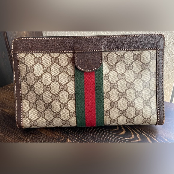 Gucci Sherry Line GG PVC Canvas Leather Clutch Bag Authentic - Picture 11 of 11